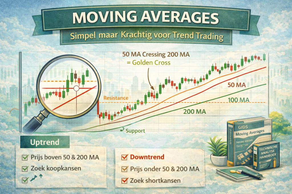 moving average, trading met gemiddelden, trading moving average, trading MACD, trading 50MA 100MA 200MA