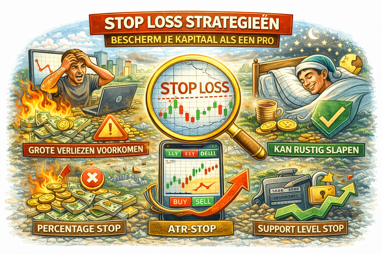 Stop loss strategie, hoe werkt een stop loss, stop-loss techniek, trading stop loss tips, gebruik SL, SL uitleg
